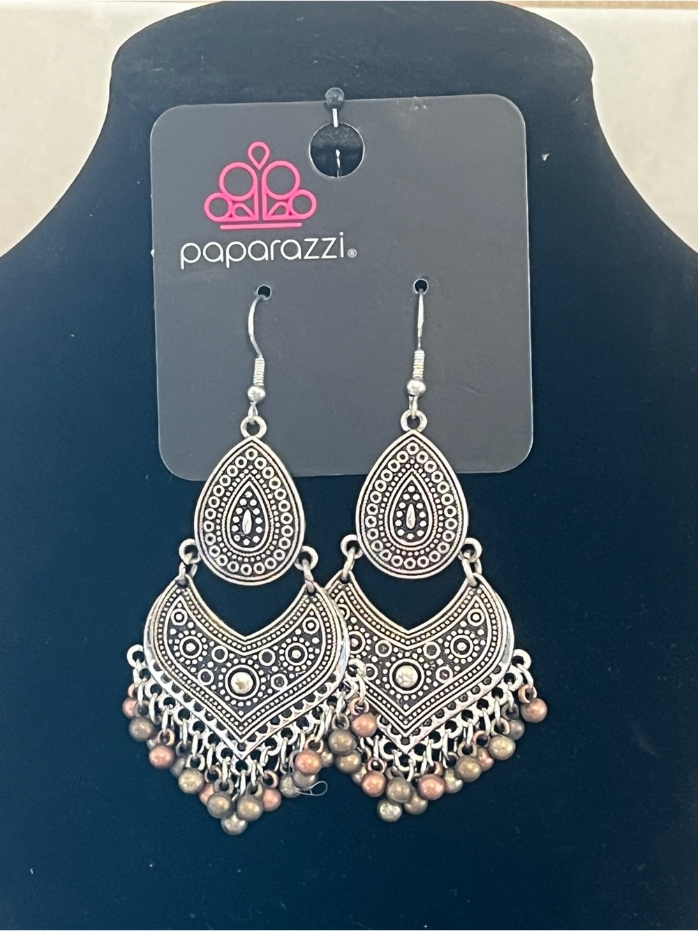 Paparazzi Silver Boho Filigree Teardrop Dangle Earrings